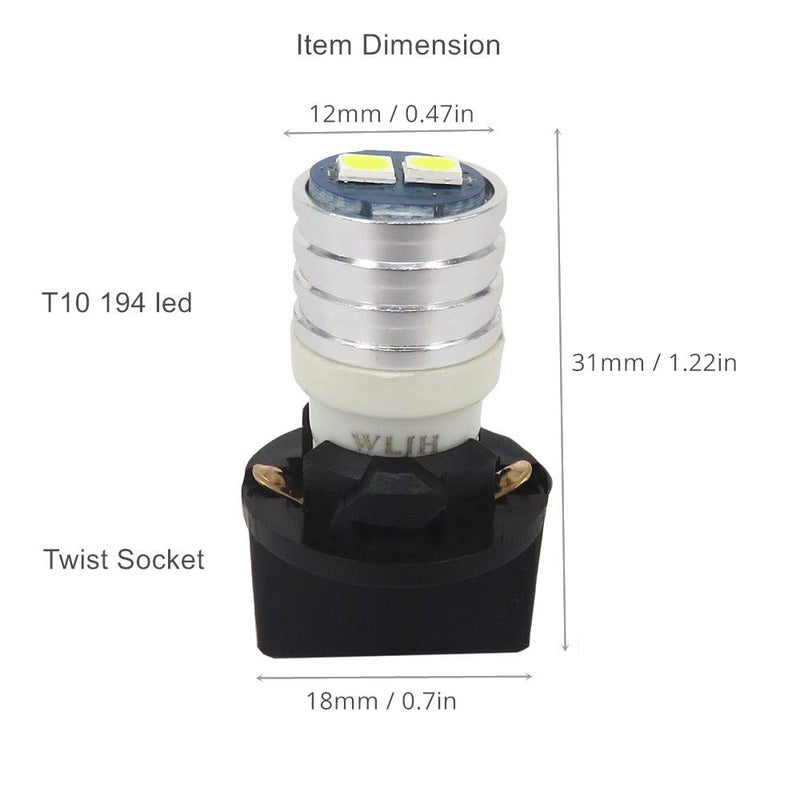 WLJH T10 Led Interior Lights Car Gauge Dashboard Dash Light Instrument Cluster Panel w5w 2825 194 Led Bulb Twist Socket Pc195 Pc194 Pc168 Super Bright 12V (White,Pack Of 6) - Image 3